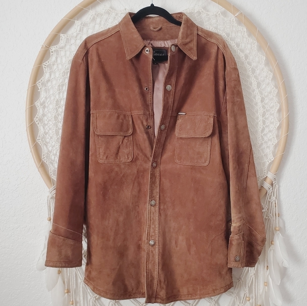 Guess Vintage Y2K Leather Suede Shirt Jacket Grunge Shacket